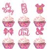 24 Pack Baby Girls Cupcake Toppers It's a Girl Cupcake Toppers Glitter Pacifier Onesie Jumpsuit Bow Gender Reveal Cupcake Picks Welcome Baby Shower Cake Decorations for BabyGirl Birthday Theme Party view 1