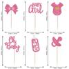24 Pack Baby Girls Cupcake Toppers It's a Girl Cupcake Toppers Glitter Pacifier Onesie Jumpsuit Bow Gender Reveal Cupcake Picks Welcome Baby Shower Cake Decorations for BabyGirl Birthday Theme Party view 2