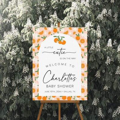 A Little Cutie is on the Way Baby Shower Welcome Sign - Personalized Orange Baby Shower Welcome Sign - Orange Baby Shower Welcome Poster - Gender Neutral - Baby Shower Decorations - Baby Shower Sign