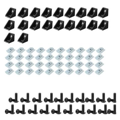 UAMOU 3030 Aluminum Profile Connector Set 20pcs Corner Bracket + 40pcs M6x12mm Hex Socket Cap + 40pcs 20 Series M6 T-Slot Nuts Cheerfully (Color : 3030 Black Set)