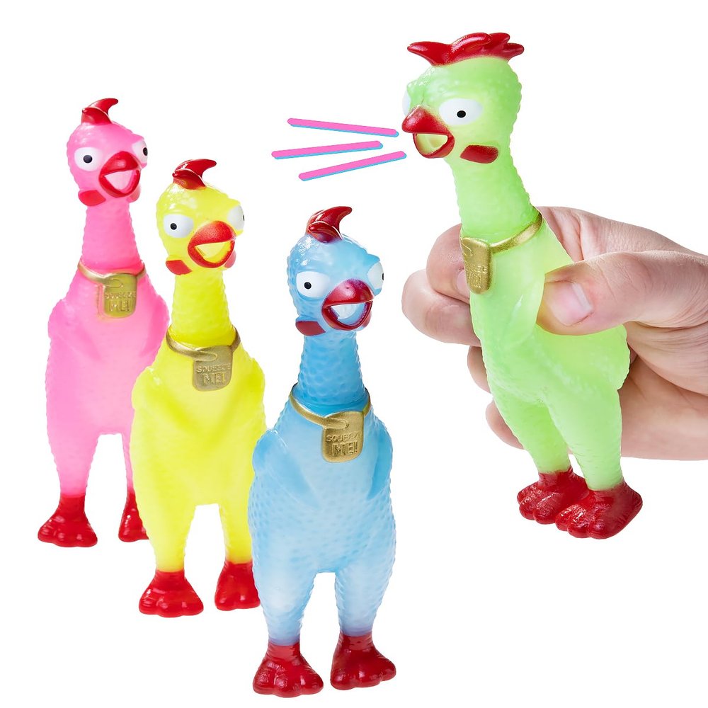 Animolds Mini Glow in The Dark Rubber Chicken (4 Pack)