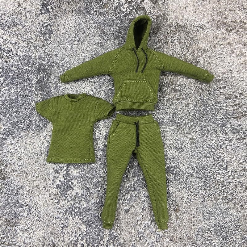1/12 Scale Male Clothes,Men's Hoodie Vest Pants Trousers Sports Clothes Costume Outfit Clothing for 6inch Male Action Figure (Army Green)