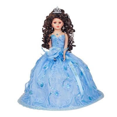 18 Quinceaera Last Doll with Umbrella Dress Stand  ltima Mueca Mis Quince Aos Keepsake, Traditional Hispanic Sweet 15 Doll, Ceremony & Table Centerpiece, Fully Accessorized KK18725-4 (Baby Blue)