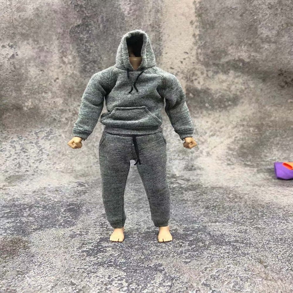 1/12 Scale Male Clothes,Men's Hoodie Vest Pants Trousers Sports Clothes Costume Outfit Clothing for 6inch Male Action Figure (Dark Gray)
