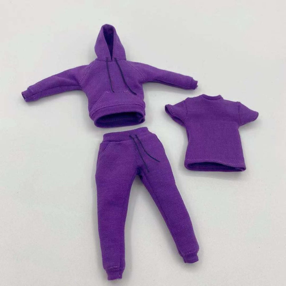 1/12 Scale Male Clothes,Men's Hoodie Vest Pants Trousers Sports Clothes Costume Outfit Clothing for 6inch Male Action Figure (Purple)