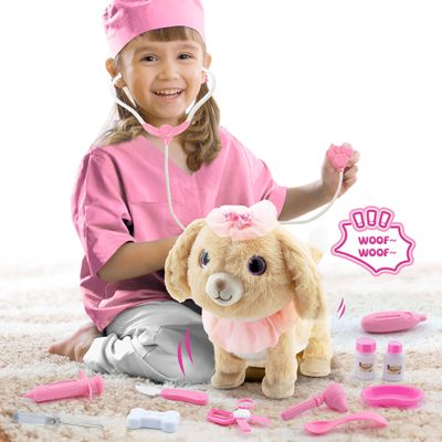 Airbition Plush Toy Dog for Girls, Interactive Dog Puppy Toys, for 2 3 4 5Year Old Toddler Kids, Walking, Barking, Tail Wagging, Remote Control Realistic Stuffed Animal, 11 Accessories