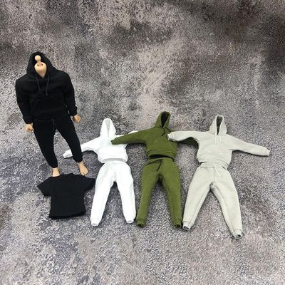 1/12 Scale Male Clothes,Men's Hoodie Vest Pants Trousers Sports Clothes Costume Outfit Clothing for 6inch Male Action Figure (Black)