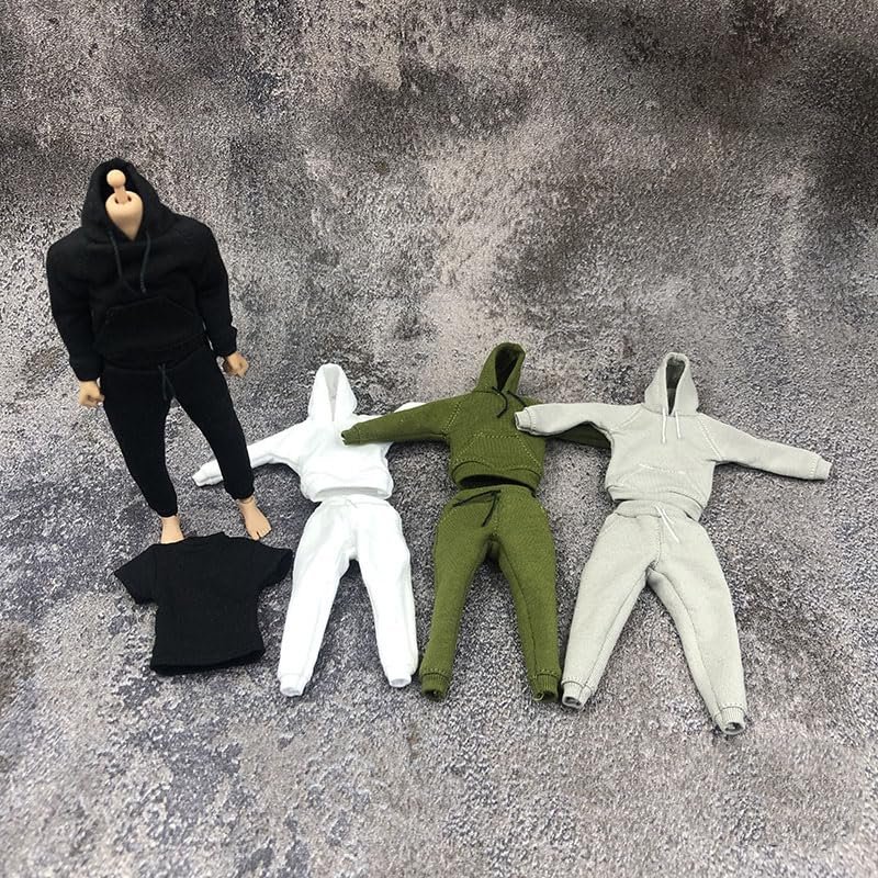 1/12 Scale Male Clothes,Men's Hoodie Vest Pants Trousers Sports Clothes Costume Outfit Clothing for 6inch Male Action Figure (Black)