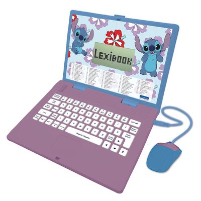 Lexibook, Disney Stitch, Bilingual French/English Educational Computer, Children's Toy with 124 Activities for Learning, Fun and Piano, Blue/Purple, JC598Di1