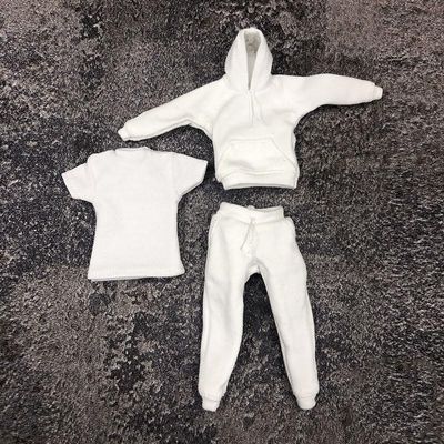 1/12 Scale Male Clothes,Men's Hoodie Vest Pants Trousers Sports Clothes Costume Outfit Clothing for 6inch Male Action Figure (White)