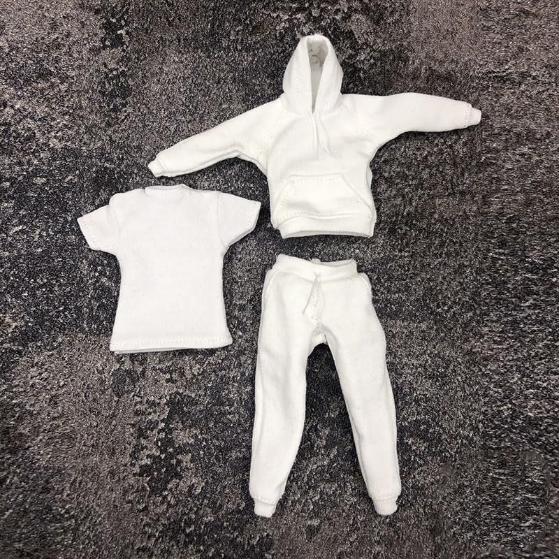1/12 Scale Male Clothes,Men's Hoodie Vest Pants Trousers Sports Clothes Costume Outfit Clothing for 6inch Male Action Figure (White)