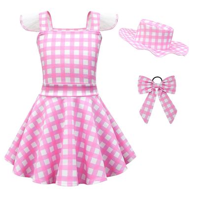 ABEWIP Kids Girls Vintage Pink Plaid Sleeveless Round Neck Tulle Dress Retro 1950s Costume Gingham Ruffle Summer Causal dress Pink Flutter Sleeve(3Pcs) 9-10 Years