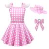 ABEWIP Kids Girls Vintage Pink Plaid Sleeveless Round Neck Tulle Dress Retro 1950s Costume Gingham Ruffle Summer Causal dress Pink Flutter Sleeve(3Pcs) 9-10 Years view 1