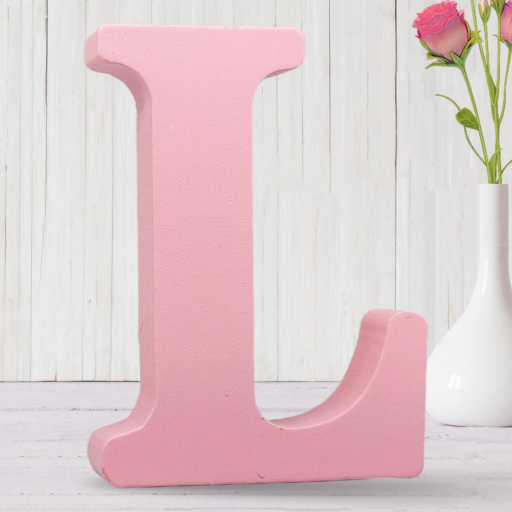 AOCEAN 8 Inch Pink Wood Letters Unfinished Wood Letters for Wall Decor Decorative Standing Letters Slices Sign Board Decoration for Craft Home Party Projects (L)
