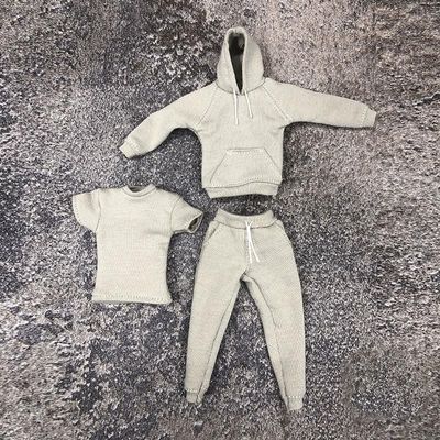 1/12 Scale Male Clothes,Men's Hoodie Vest Pants Trousers Sports Clothes Costume Outfit Clothing for 6inch Male Action Figure (Light Gray)