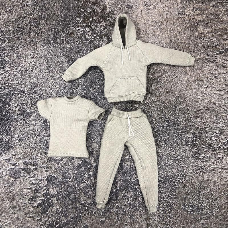 1/12 Scale Male Clothes,Men's Hoodie Vest Pants Trousers Sports Clothes Costume Outfit Clothing for 6inch Male Action Figure (Light Gray)