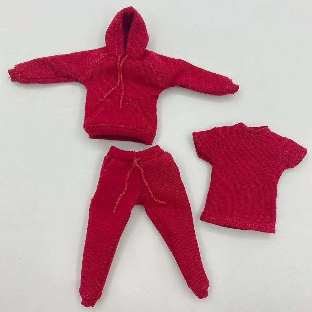 1/12 Scale Male Clothes,Men's Hoodie Vest Pants Trousers Sports Clothes Costume Outfit Clothing for 6inch Male Action Figure (Red)