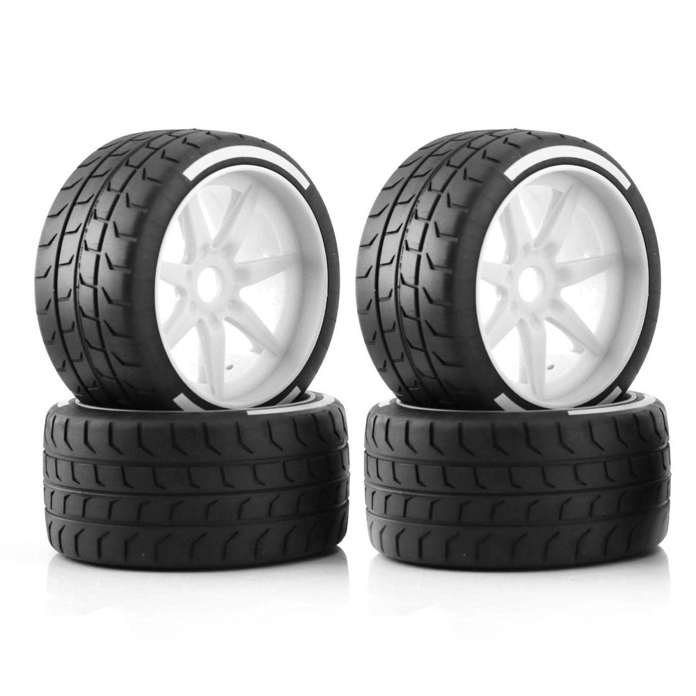 1/7 Scale RC Tires and Plastic Wheels Set, 17mm Hex Wheel Upgrade Parts for 1:7 ARRMA Felony FSR RC Model Car Truck (White)