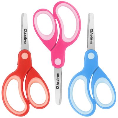 Asdirne Left Kids Scissors, Safety Children Scissors with Blunt Tip Stainless Steel Blades and Soft Grip, Great for Home and School, Assorted Color, 13.5cm, 3 Pack