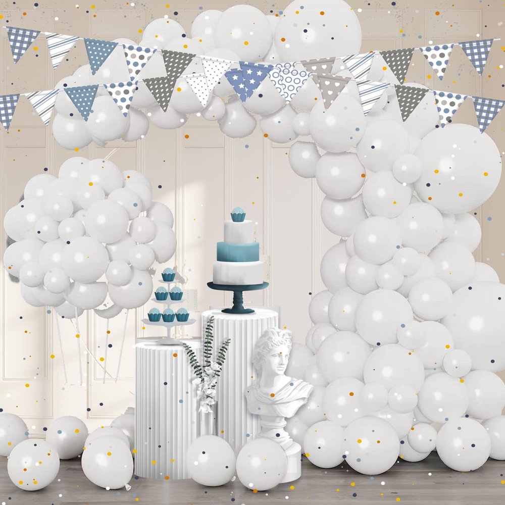 139PCS latex balloon sets, Birthday Party Wedding Anniversary Baby Shower Party Decoration garland arch decorations Party Balloon Kit (White)