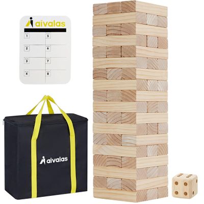 Aivalas X-Large Size Giant Tumble Tower, 60 Blocks Outdoor Games Stacking Games Includes Dice Carrying Bag Scoreboard, Stacking Over 5FT for Backyard Lawn Party Playing