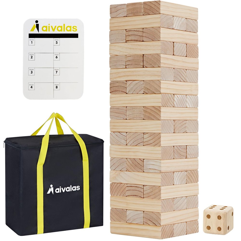 Aivalas X-Large Size Giant Tumble Tower, 60 Blocks Outdoor Games Stacking Games Includes Dice Carrying Bag Scoreboard, Stacking Over 5FT for Backyard Lawn Party Playing