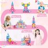BENOKER Pink Castle Magnetic Tiles for Kids Ages 3-8, 3D STEM Toys with Sparkling Building Blocks, Creative Educational Gift for Boys and Girls, Preschool Learning Toys for Birthday view 2
