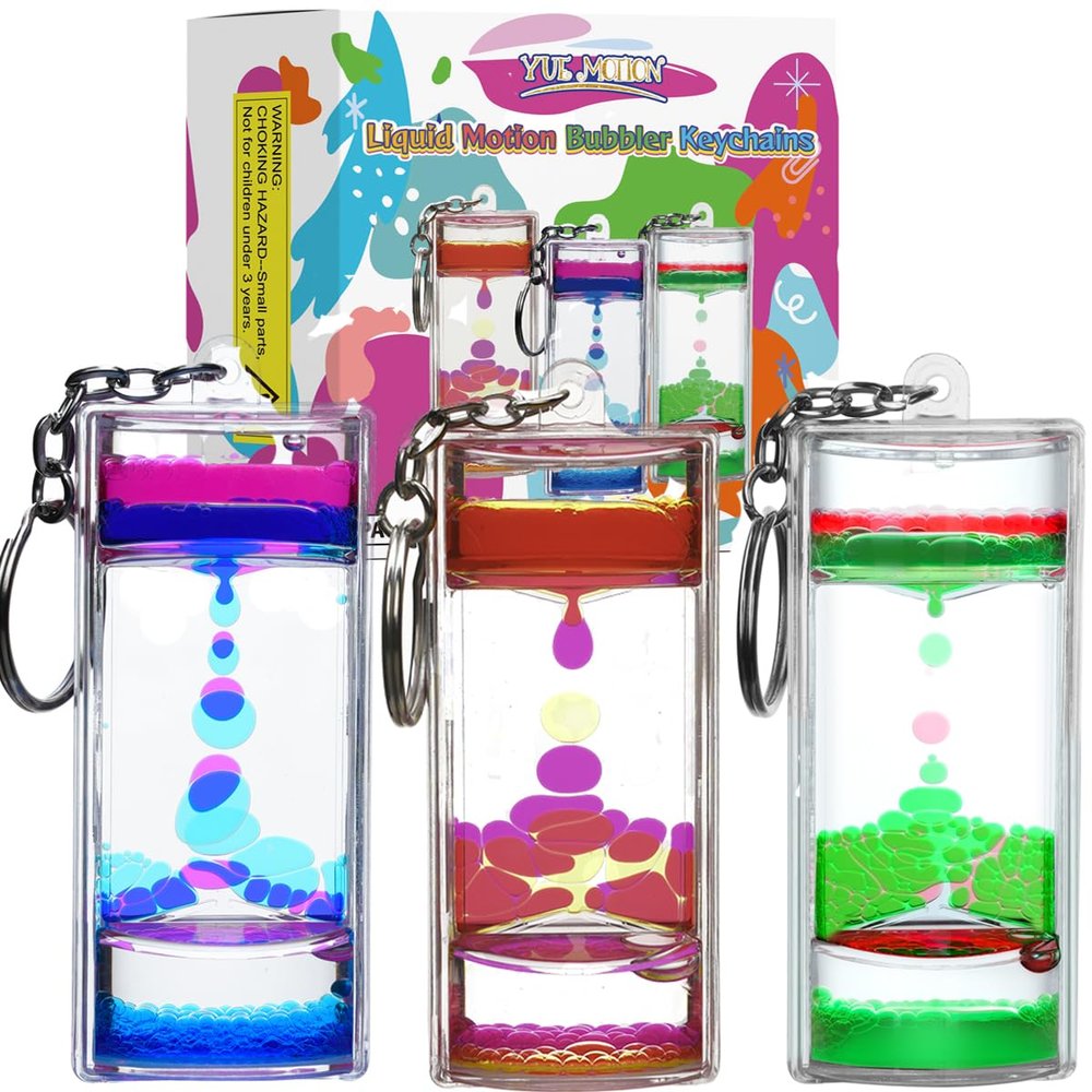 YUE MOTION Liquid Motion Bubbler Keychains-Liquid Timer for Stress Relief, Calming Toys- Fidget Keychains for Gifts and Party Favors -Sensory Toys for Easter Basket Stuffers(Set of 3)
