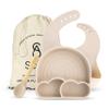 All In One Silicone Baby Feeding Set By SofiAl - Safe for 6-12 Months - Non-Toxic Baby Led Weaning Supplies, Suction Plate Or Bowl, Bib, Spoon & Gift Bag - BPA-Free - Mess Free Baby Feeding Essentials view 1