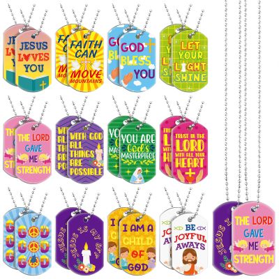 Aliceset 24 Pcs Bible Verses Religious Christian Dog Tag Necklace Religious Party Favors Inspirational Motivational Christian Necklace for Easter Valentines Sunday School Prizes Gift(Stylish)