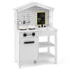HONEY JOY Kids Kitchen Playset, Farmhouse Pretend Play Toddler Kitchen Set for Kids w/Chalkboard, Marble Backdrop, Window, Storage Shelf, Wooden Play Kitchen for Toddlers, Gift for Boys Girls, White view 1