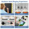 HONEY JOY Kids Kitchen Playset, Farmhouse Pretend Play Toddler Kitchen Set for Kids w/Chalkboard, Marble Backdrop, Window, Storage Shelf, Wooden Play Kitchen for Toddlers, Gift for Boys Girls, White view 2