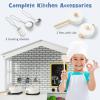 HONEY JOY Kids Kitchen Playset, Farmhouse Pretend Play Toddler Kitchen Set for Kids w/Chalkboard, Marble Backdrop, Window, Storage Shelf, Wooden Play Kitchen for Toddlers, Gift for Boys Girls, White view 4
