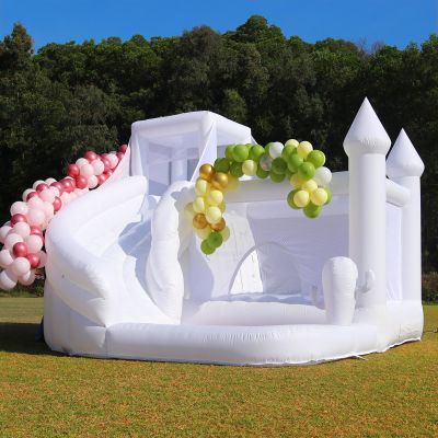 White Bounce House for Adult Kids, 16FT Large Commercial PVC Bounce House Castle w/Widened Curved Slide & Big Ball Pit, 1100w Blower, 16x14x10.5ft