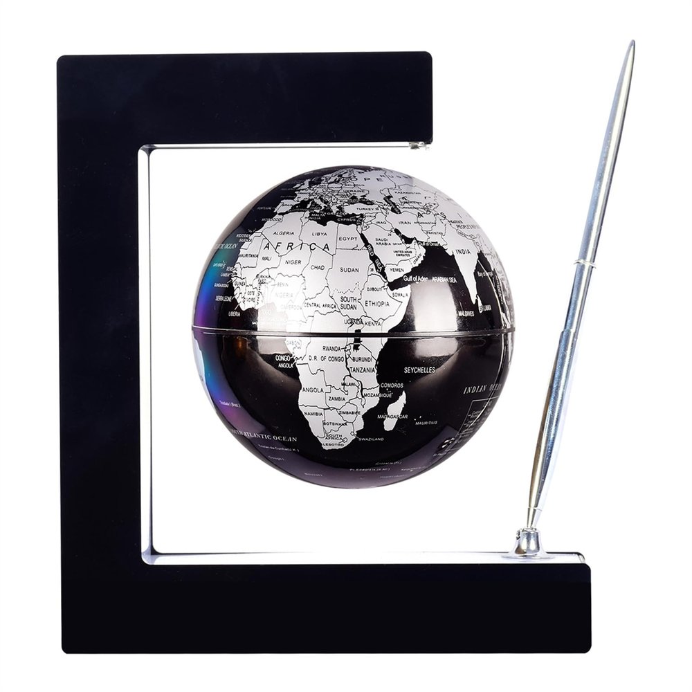 BEBEVOGUE Personalized Magnetic Levitating Globe with Wireless LED Light Anti Gravity Floating 4in Globe Wrold Map Unique Gift for Kids Men Boys Boyfriend Home Office Desk Gadget Decor (Black)