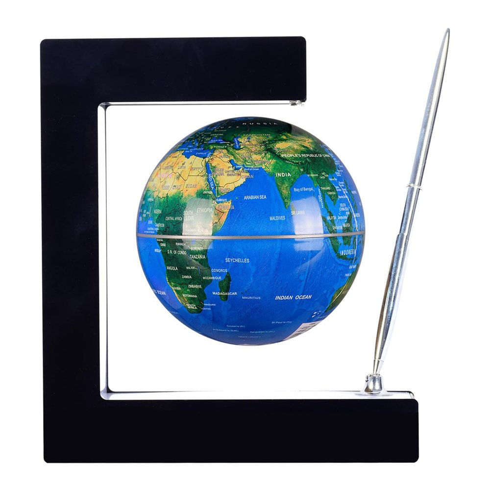 BEBEVOGUE Personalized Magnetic Levitating Globe with Wireless LED Light Anti Gravity Floating 4in Globe Wrold Map Unique Gift for Kids Men Boys Boyfriend Home Office Desk Gadget Decor (Blue)