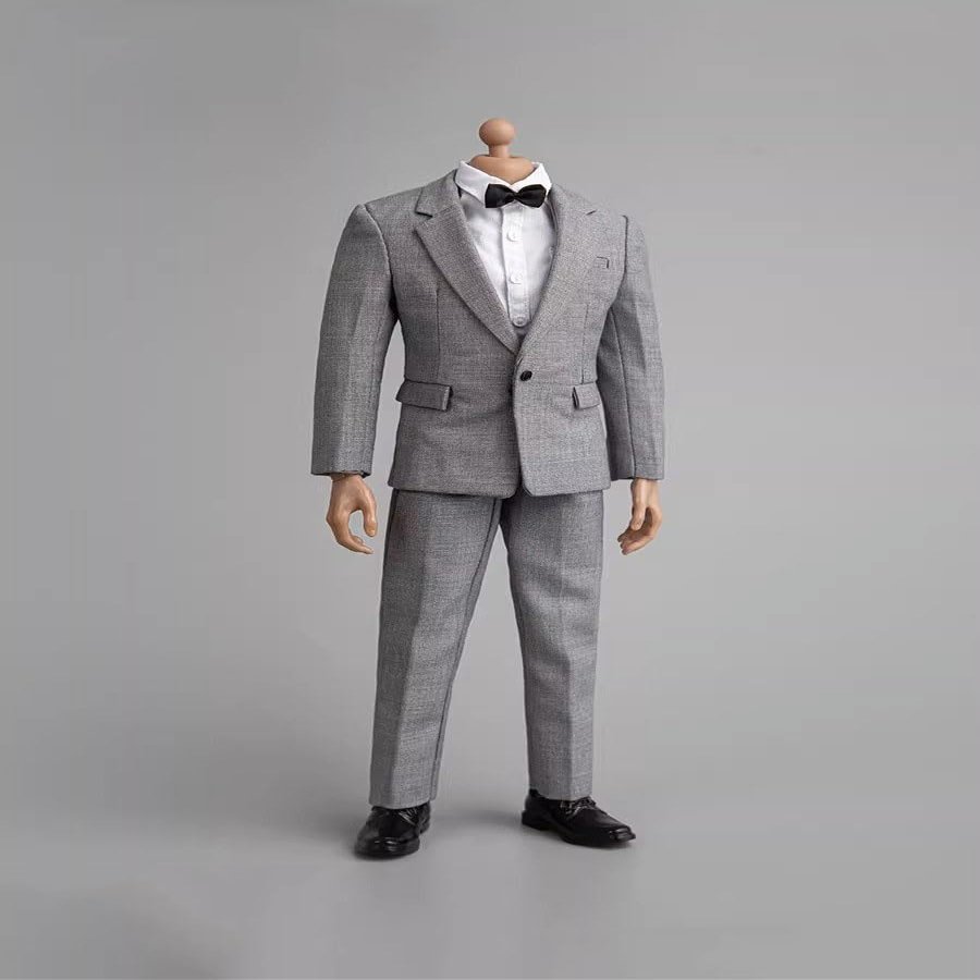 1/6 Scale Male Clothes,Men's Gray Suit Coat Shirt Pant Trousers Costume Outfit Clothing for 12inch Male Action Figure Body (D)