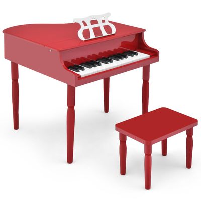 HONEY JOY Classical Kids Piano, 30-Key Mini Piano with Music Stand and Bench, Wooden Musical Instrument Toy with Lid & Music Rack, Gift for Boys Girls Ages 3+ 