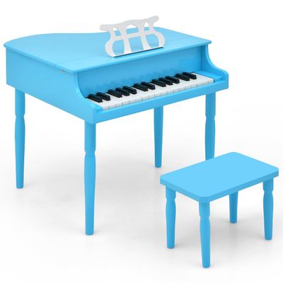 HONEY JOY Classical Kids Piano, 30-Key Mini Grand Piano with Music Stand and Bench, Wooden Musical Instrument Toy with Lid & Music Rack, Gift for Boys Girls Ages 3+ 