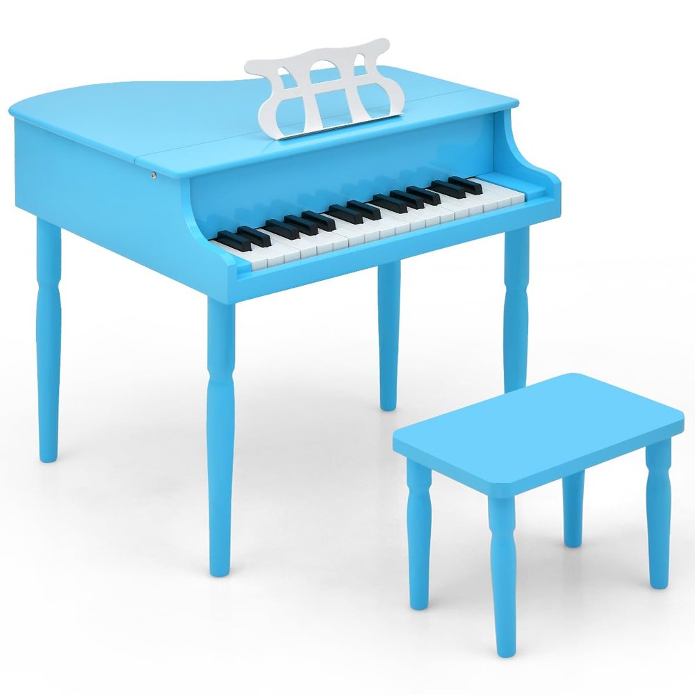 HONEY JOY Classical Kids Piano, 30-Key Mini Grand Piano with Music Stand and Bench, Wooden Musical Instrument Toy with Lid & Music Rack, Gift for Boys Girls Ages 3+ 