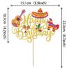 1 Pack Happy Birthday Fiesta Cake Topper Guitar Cactus Donkey Rackets Pepper Cake Pick for Mexican Fiesta Theme Baby Shower Birthday Party Cake Decorations Supplies Gold view 2