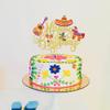 1 Pack Happy Birthday Fiesta Cake Topper Guitar Cactus Donkey Rackets Pepper Cake Pick for Mexican Fiesta Theme Baby Shower Birthday Party Cake Decorations Supplies Gold view 4