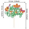 1 Pack Fiesta Happy Birthday Cake Topper Cactus Donkey Guitar Rackets Pepper Cake Pick for Mexican Fiesta Theme Baby Shower Birthday Party Cake Decorations Supplies Green view 2