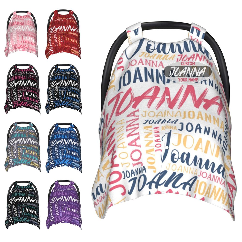 Custom Baby Car Seat Cover with Name, Personalized Name Car Seat Canopy for Babies, Customized Nursing Cover Gifts for Boy Girl Infant Newborn New Mom (White)
