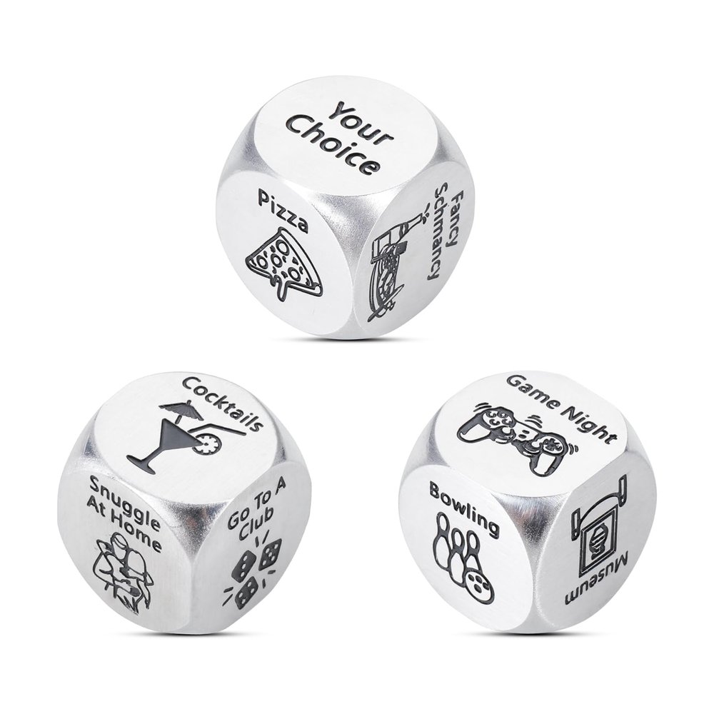 3PCS Food Decision Dice Couple Dice Games Valentines Gifts for Boyfriend Girlfriend Anniversary Steel Gifts for Couple Husband Wife Christmas Stocking Stuffers for Women Men White Elephant