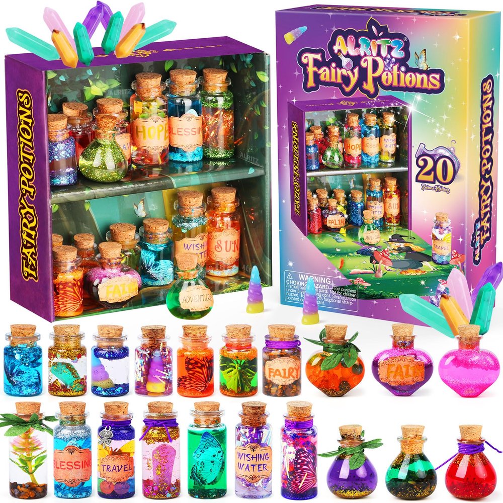 Alritz Fairy Potions Kit, Magic Mix Kit 20 Bottles, Decorations Ornaments Crafts Birthday Gifts Toys for Girls and Boys 6 7 8 9 10 11 12+Years Old Families Party