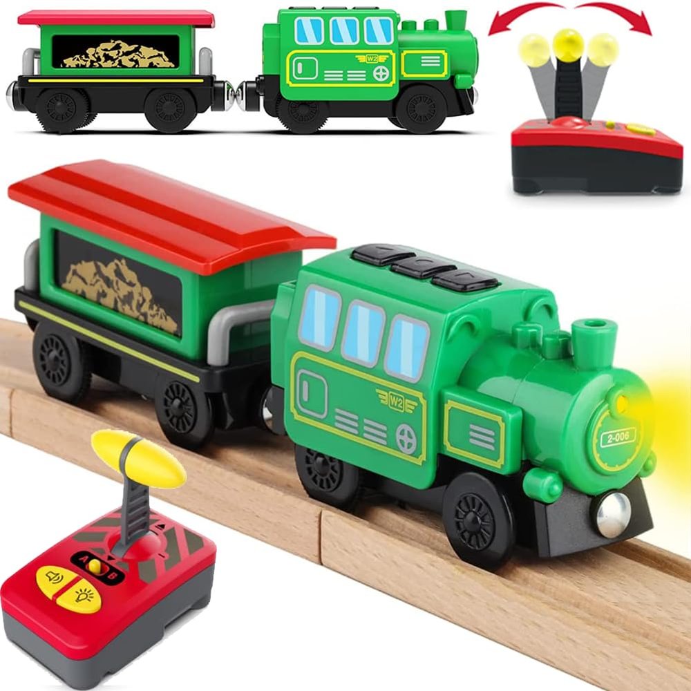 HYPERLIVING Train Toys Remote Control Train, Motorized Trains for Wooden Track, Battery Operated Train with Sound & Lighting Effect, Magnetic Trains Compatible with Thomas, Brio, Chuggington