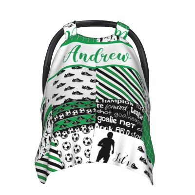 Personalized Baby Car Seat Canopy for Babies, Custom Name Baby Car Seat Covers for Boys, Sports Theme Green Opening Minky Nursing Breastfeeding Cover for Infant, Carseat Canopies for Newborn