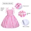ATIMIGO Girls Pink Plaid Suspenders Dress Movie Cosplay Costumes Halloween Party Outfit for Girls Dress Up with Accessories 7-8 Years view 4
