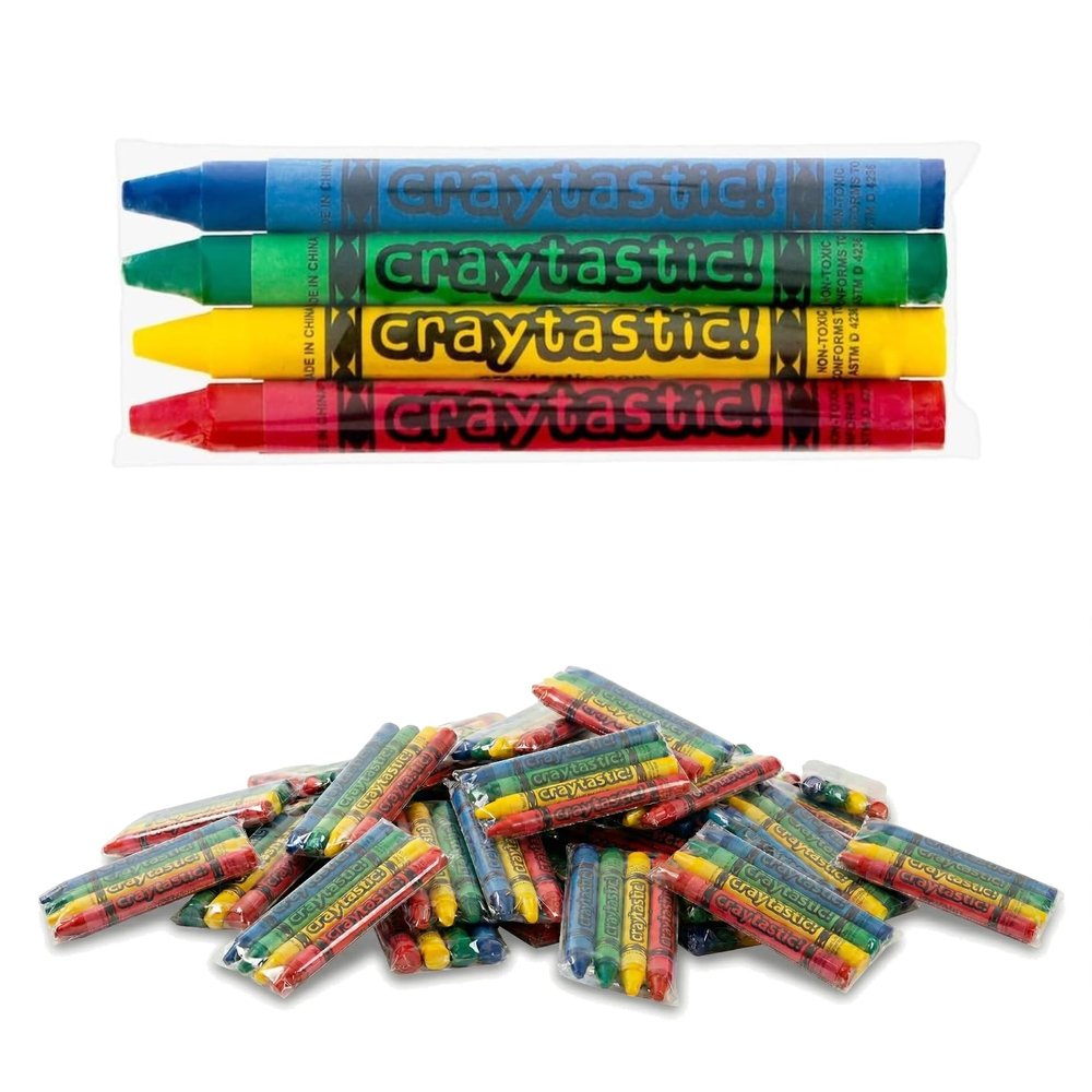 25 Bulk Crayon Packs of 4 (100 count) - Bulk Crayons for kids - Party Favors, Teachers, Party Favors, Classrooms, Restaurants - Individually Wrapped, Non-Toxic